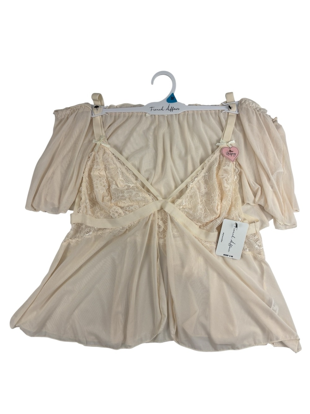 French Affair Babydoll Top and Bloomer Ruffle Bottoms Cream Pink Size 3X NWT